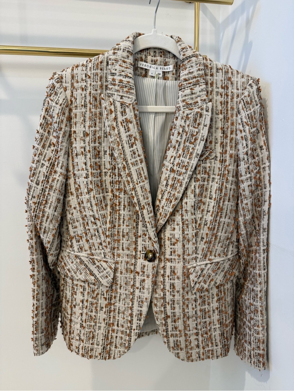 Veronica Beard Cream and Brown Tweed Blazer